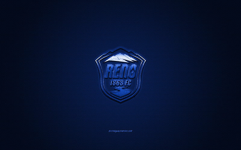 Reno 1868 FC, American soccer club, USL Championship, blue logo, blue carbon fiber background, USL, football, Reno, Nevada, USA, Reno 1868 logo, soccer, HD wallpaper