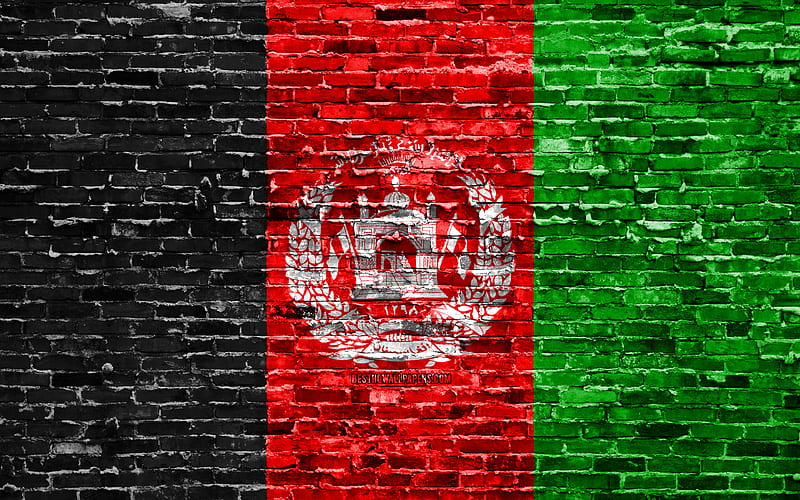 Afghan flag, bricks texture, Asia, national symbols, Flag of Afghanistan, brickwall, Afghanistan 3D flag, Asian countries, Afghanistan, HD wallpaper