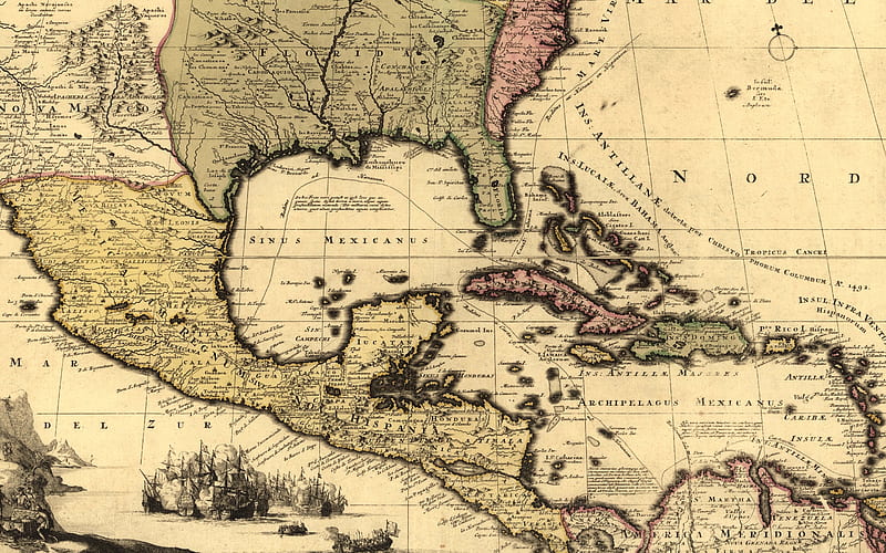 old map of New Mexico State, Florida, Mexico, Old Maps, North America, Central America, 1710, Map of Mexico, HD wallpaper
