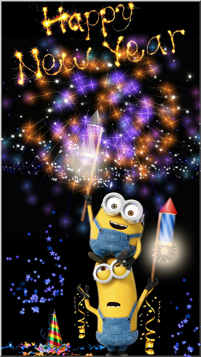 Happy New Year, lights, minion, minions, new year, party, rocket,  sylvester, HD phone wallpaper | Peakpx