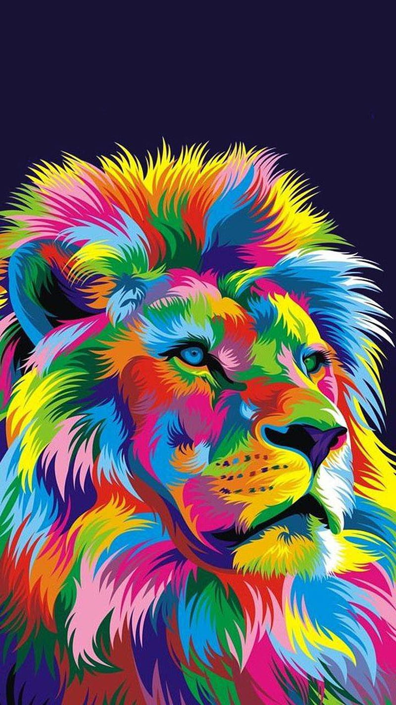 Rainbow lion, art, paint, theme, HD phone wallpaper | Peakpx