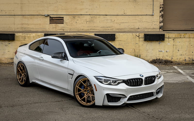 BMW M4, 2017, F83, white luxury coupe, bronze wheels, tuning m4, sports cars, BMW, HD wallpaper