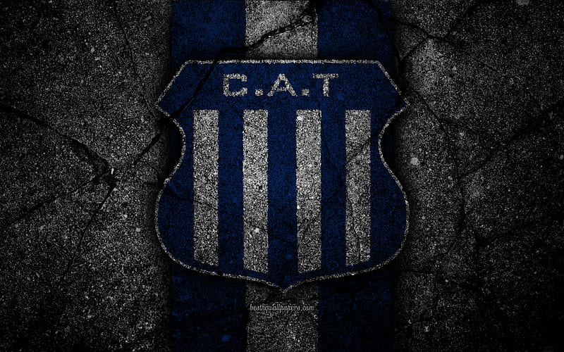 Talleres Cordoba FC, logo, Superliga, AAAJ, black stone, Argentina, soccer, Talleres Cordoba, football club, asphalt texture, FC Talleres Cordoba, HD wallpaper