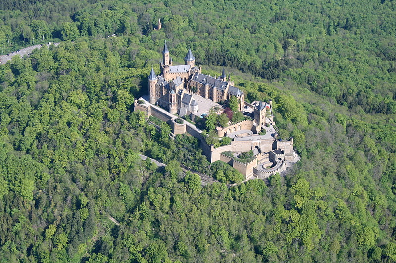 Castle Hohenzollern - Burg Hohenzollern, aerial view, sven scharr, germany, castle hohenzollern, air view, castle, birdseye view, burg hohenzollern, HD wallpaper
