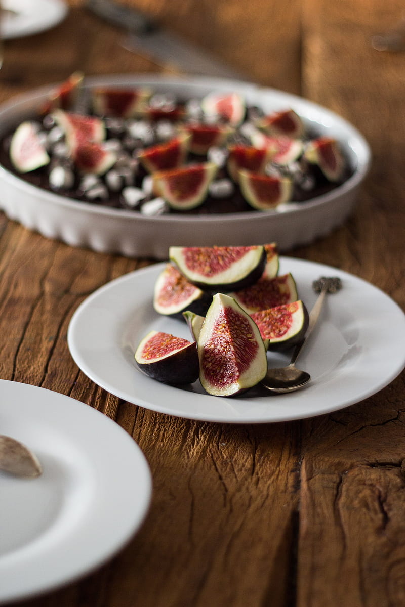 figs, fruit, slices, plate, HD phone wallpaper