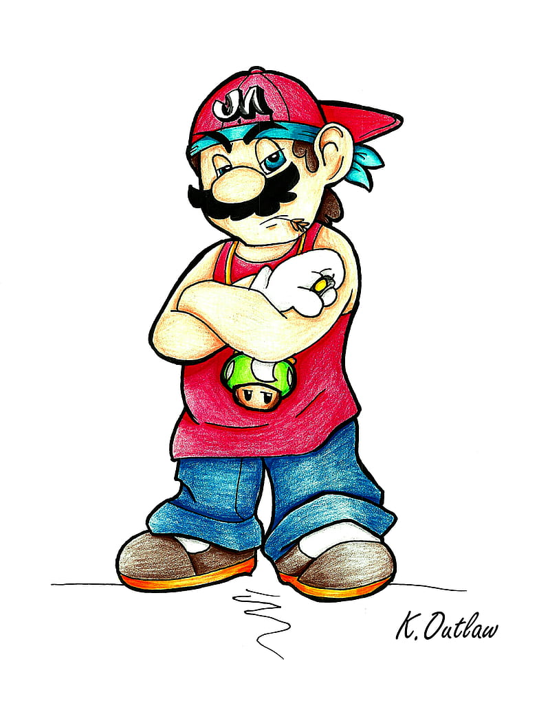 OG Mario , drawing, gangster, hip, stylish, super mario, HD phone wallpaper