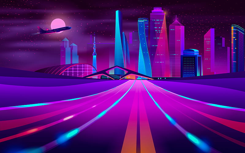 Download Purple Car To Neon Pink Retro City Wallpaper  Wallpaperscom