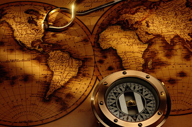 World Compass, world, pretty, wonderful, stunning, marvellous, bonito, continents, navigation, graphy, nice, outstanding, map sunshine, amazing, ancient, fantastic, compass, abstract, skyphoenixx1, awesome, earth, HD wallpaper