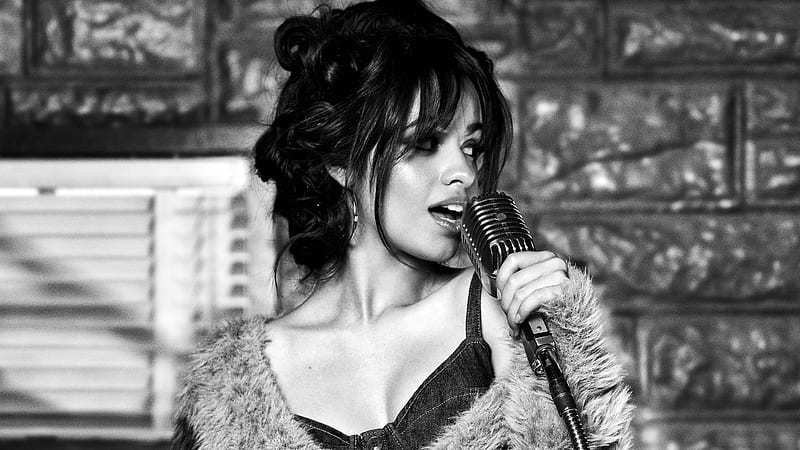Camila Cabello Guess 2018, camila-cabello, music, celebrities, girls, monochrome, black-and-white, HD wallpaper