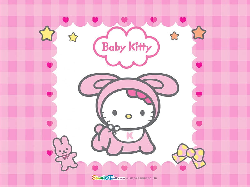 Baby Kitty, Sanrio, Pink, Cartoon, Cat, Hello Kitty, Rabbit, HD wallpaper
