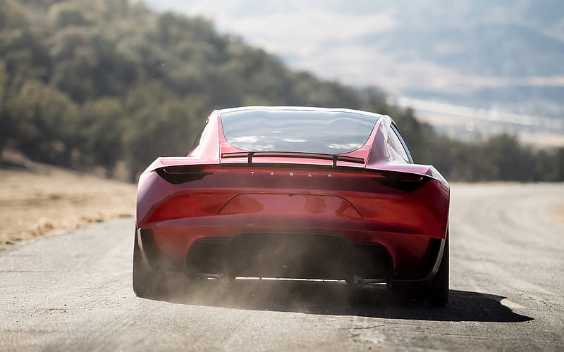 Tesla Roadster, 2020, rear view, sports coupe, electric car, road, speed, American cars, Tesla, HD wallpaper