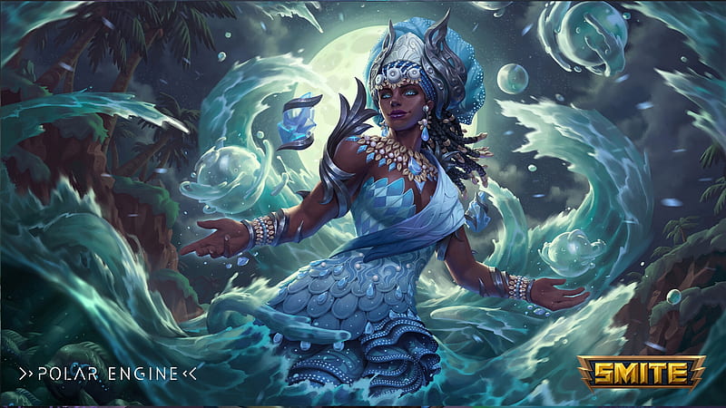 Yemoja, blue, smite, polar engine, fantasy, girl, HD wallpaper