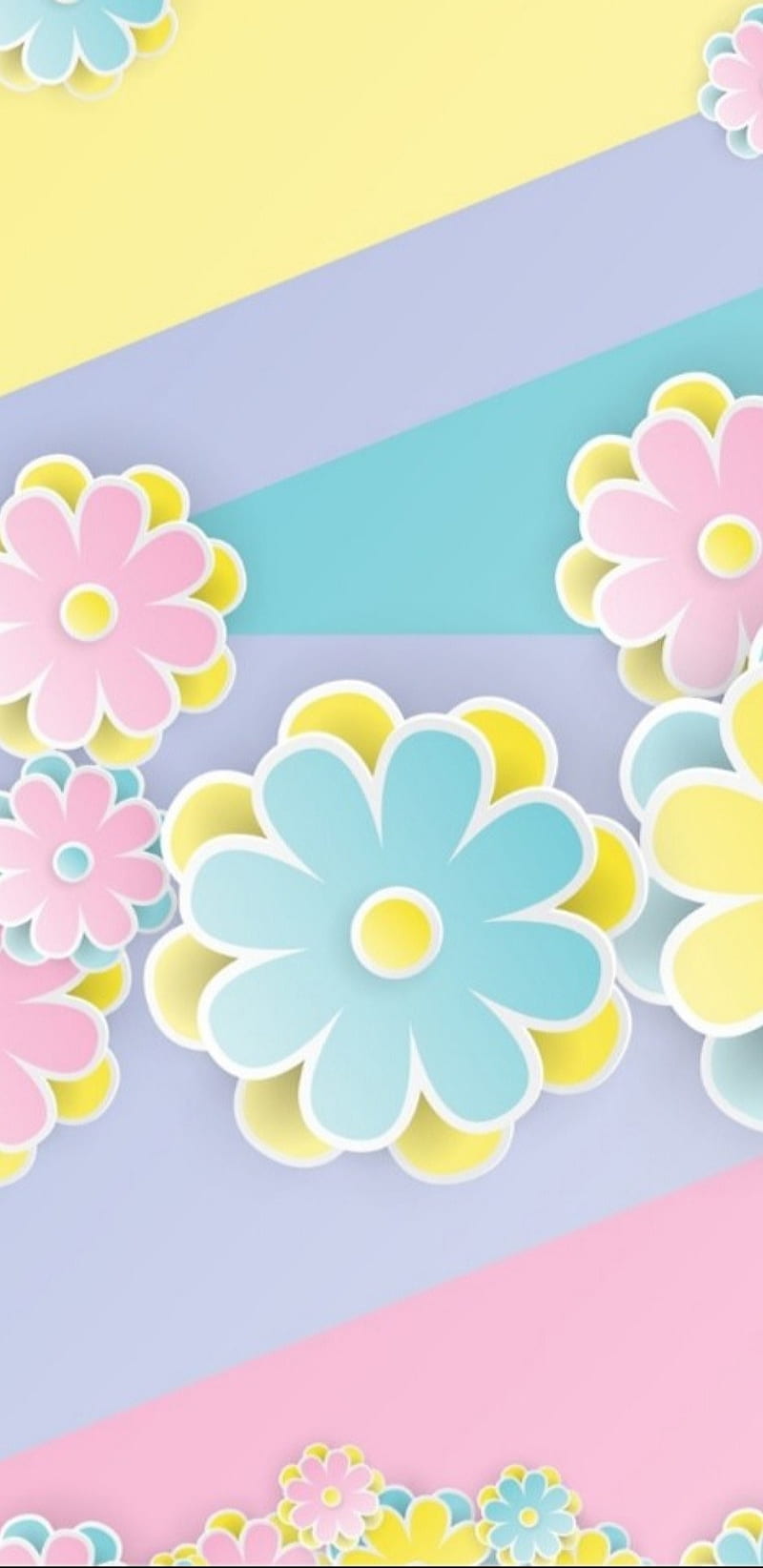PastelPaper Flowers, blue, colorful, floral, flower, paper flowers, pastel, pink, purple, yellow, HD phone wallpaper