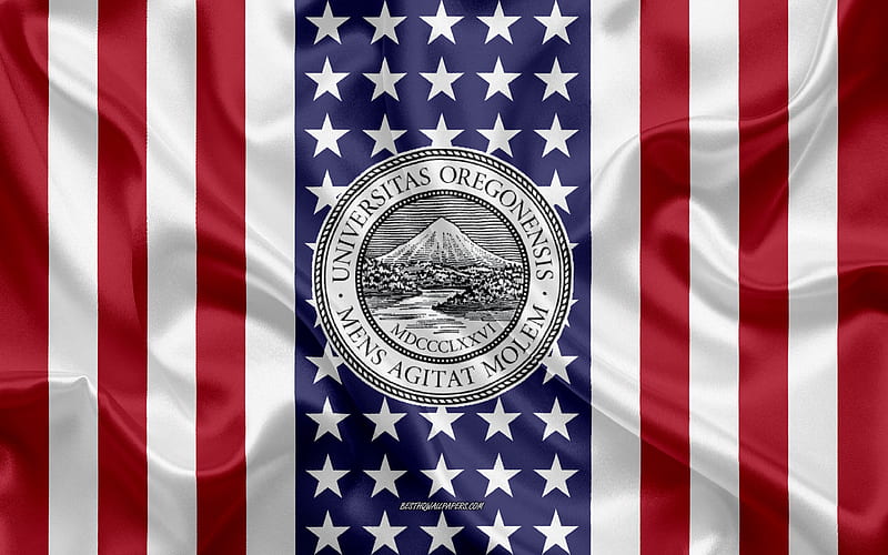 University of Oregon Emblem, American Flag, University of Oregon logo, Eugene, Oregon, USA, University of Oregon, HD wallpaper
