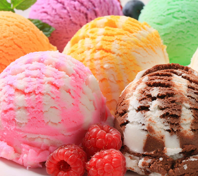Ice Cream, chocolate, lemon, mint, raspberry, strawberry, vanilla, HD wallpaper