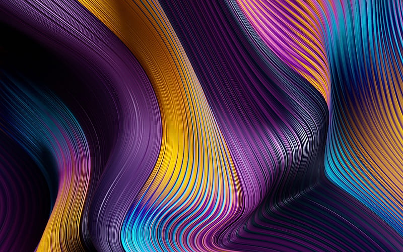 colorful abstract waves, material design, creative, violet backgrounds, colorful waves, lines, wavy backgrounds, colorful strips, HD wallpaper