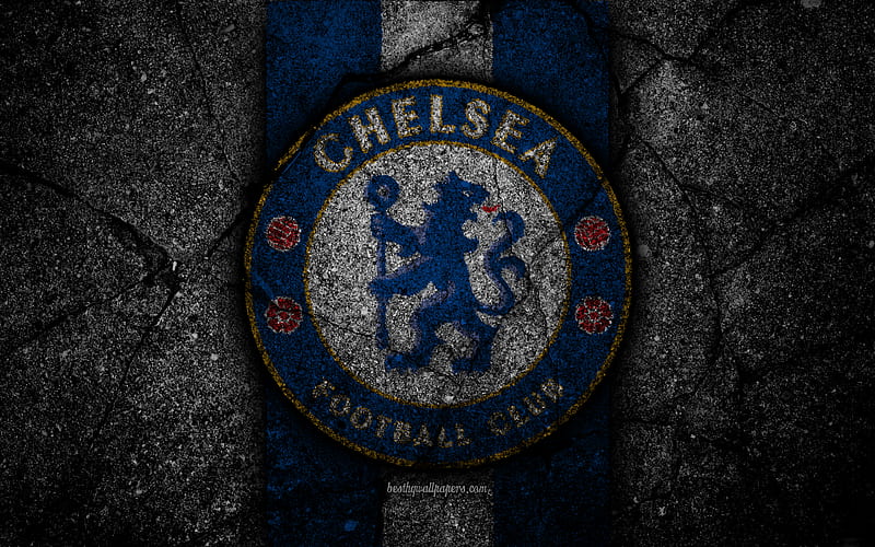 Chelsea FC logo, Premier League, grunge, England, asphalt texture, Chelsea, black stone, soccer, football, FC Chelsea, HD wallpaper