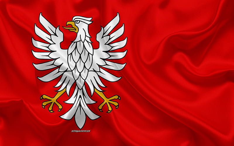 Flag of Masovia Voivodeship, silk flag, silk texture, Poland, Masovia Voivodeship, Voivodeships of Poland, province of Poland, HD wallpaper