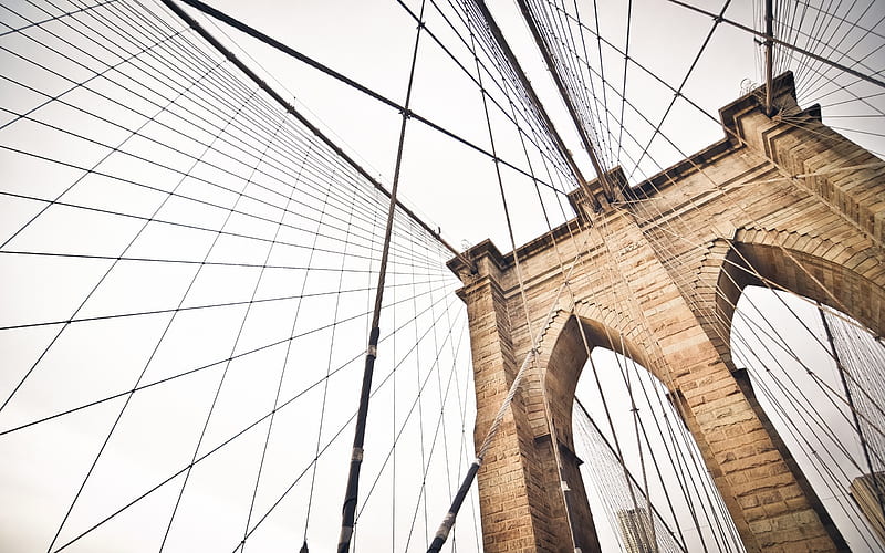 Brooklyn Bridge, New York, Brooklyn, USA, metropolis, HD wallpaper