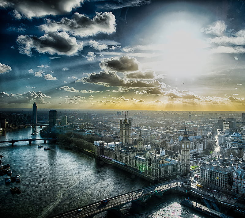 London From Sky, bridge, city, sky, HD wallpaper