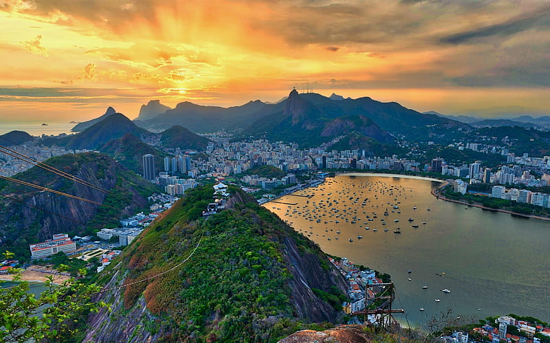 Rio De Janeiro, sunset, mountains, South America, Brazil, HD wallpaper