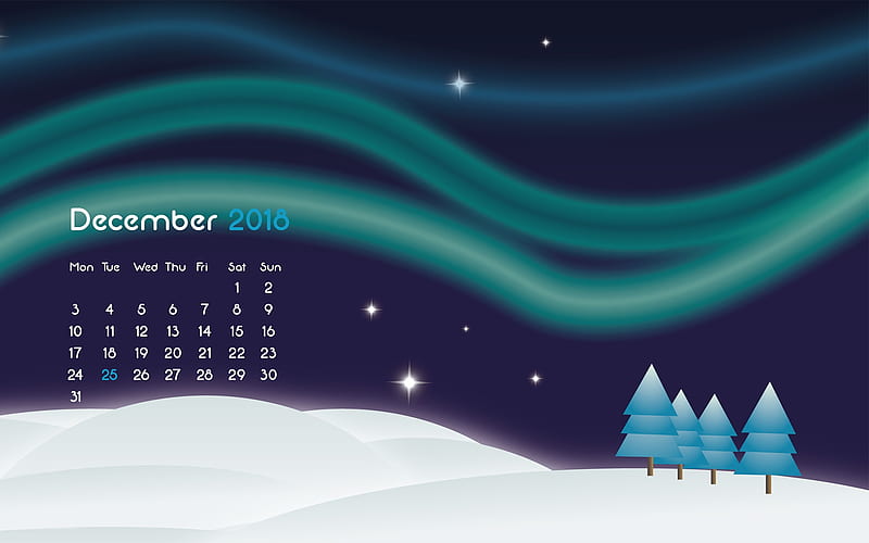 Midnight Aurora December 2018 Calendars, HD wallpaper
