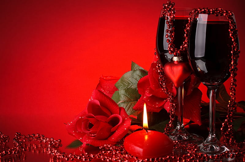 Romance, red roses, red, pretty, rose, glasses, jewellery, bonito, valentine, still life, graphy, love, flowers, beauty, pearls, light, candle, lovely, romantic, food, necklace, drinks, wine, roses, candles, glass, red wine, flames, beads, nature, reds, HD wallpaper