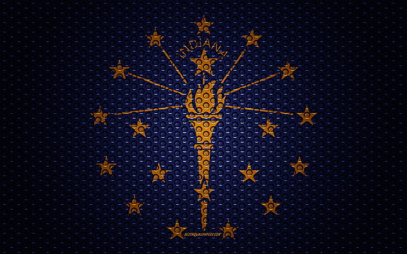 Flag of Indiana American state, creative art, metal mesh texture ...