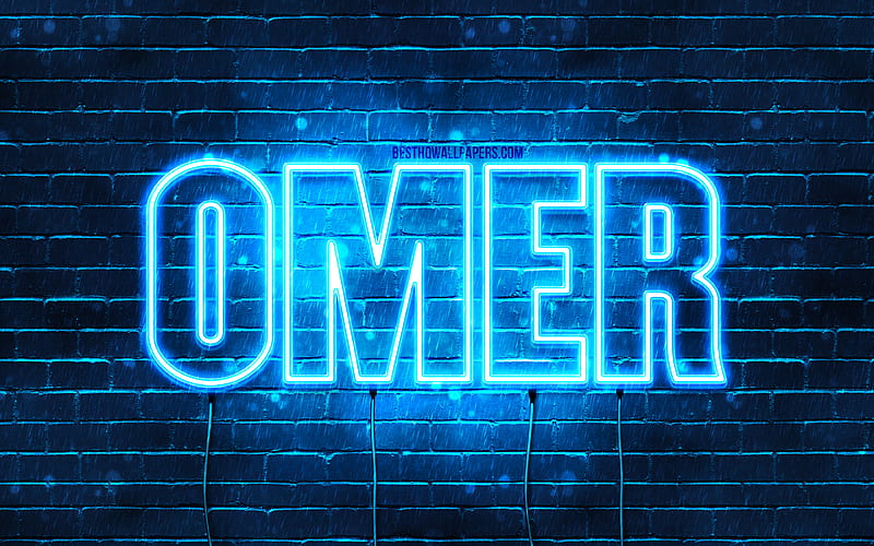 Omer with names, Omer name, blue neon lights, Happy Birtay Omer, popular turkish male names, with Omer name, HD wallpaper