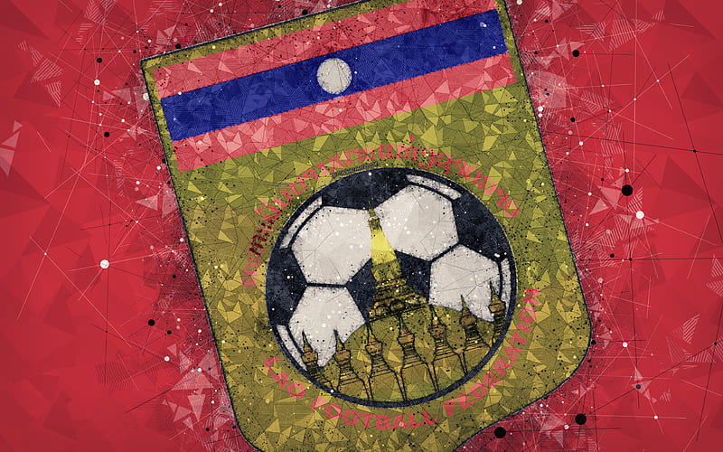 Laos national football team geometric art, logo, red abstract background, Asian Football Confederation, Asia, emblem, Laos, football, AFC, grunge style, creative art, HD wallpaper