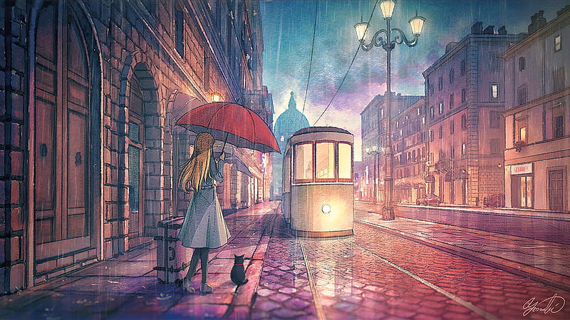 Anime Original Long Hair Rain Umbrella Hd Wallpaper Peakpx
