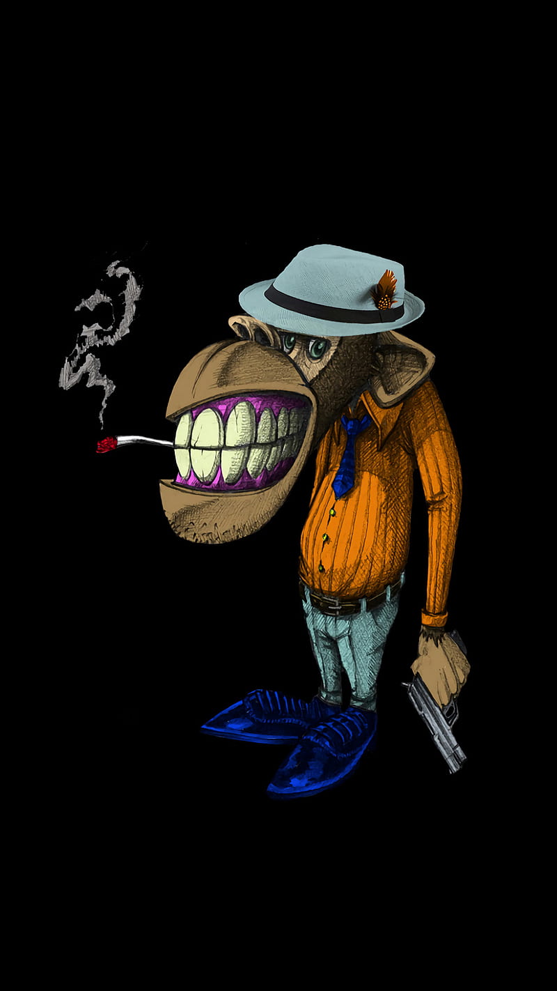 MOBSTER MONKEY, funny, smokey, drawings, cool, HD phone wallpaper