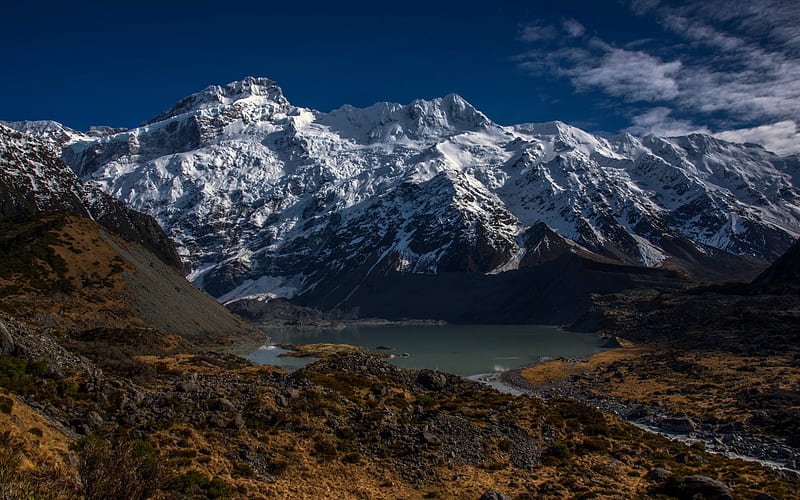 Mount Cook, New Zealand Southern Alps, mountain lake, glacier, mountain river, Aoraki, New Zealand, HD wallpaper