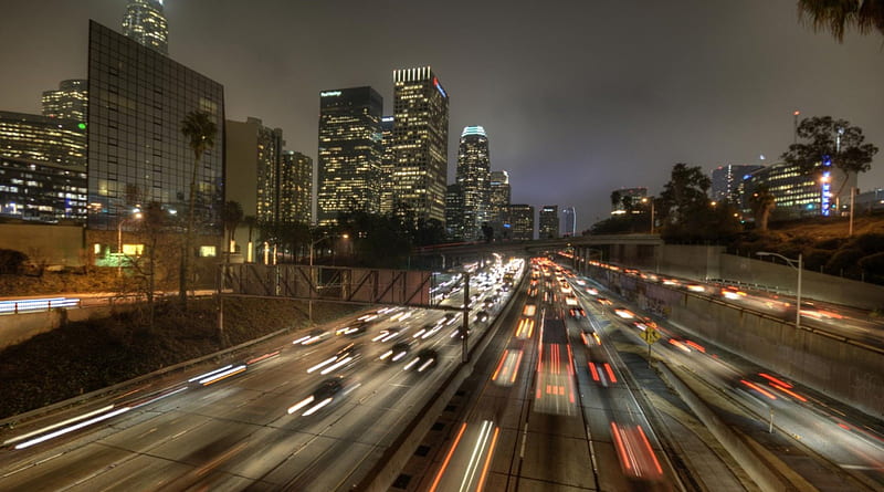 Highway traffic in the evening, highway, city, speed, traffic, evening