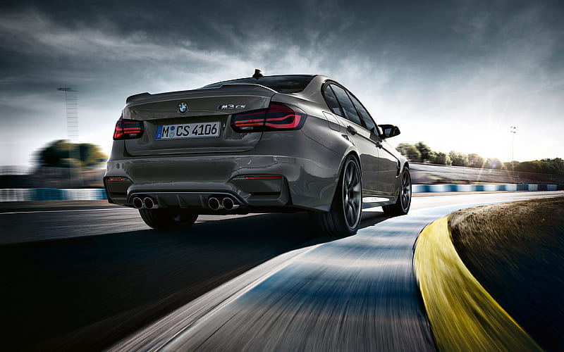 BMW M3 CS, 2018, rear view, racing track, tuning m3, m package, extreme driving, BMW, HD wallpaper