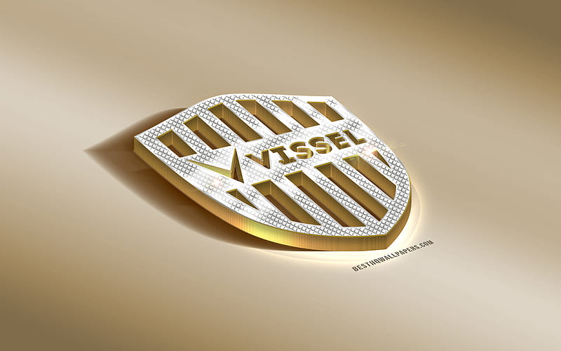 Vissel Kobe, Japanese football club, golden silver logo, Kobe, japan, J1 League, 3d golden emblem, creative 3d art, football, HD wallpaper