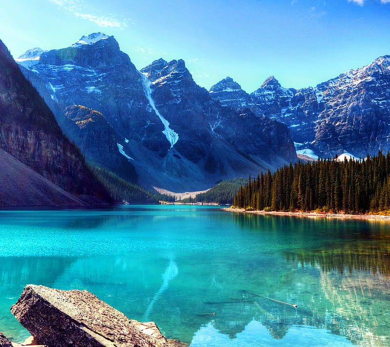 Lake view , bonito, colorful, full lake, mountain, nature, sky, HD wallpaper
