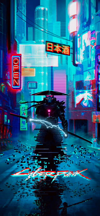 CyberNeon Samurai, city, cyber, cyberpunk, cyberpunk 2077, futuristic, neon samurai, samurai cyberpunk 2077, steampunk, urban, HD phone wallpaper