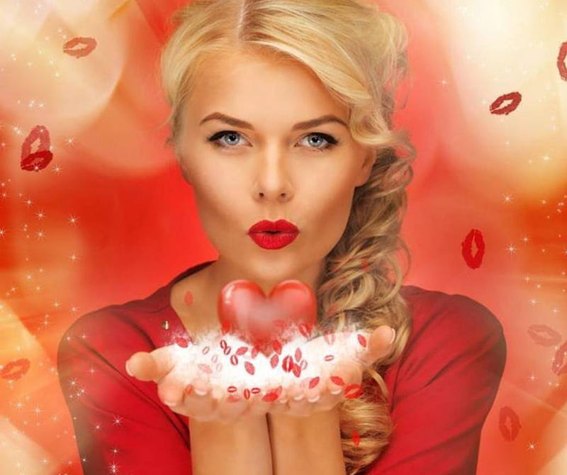 red, model, love, heart, lady, HD wallpaper