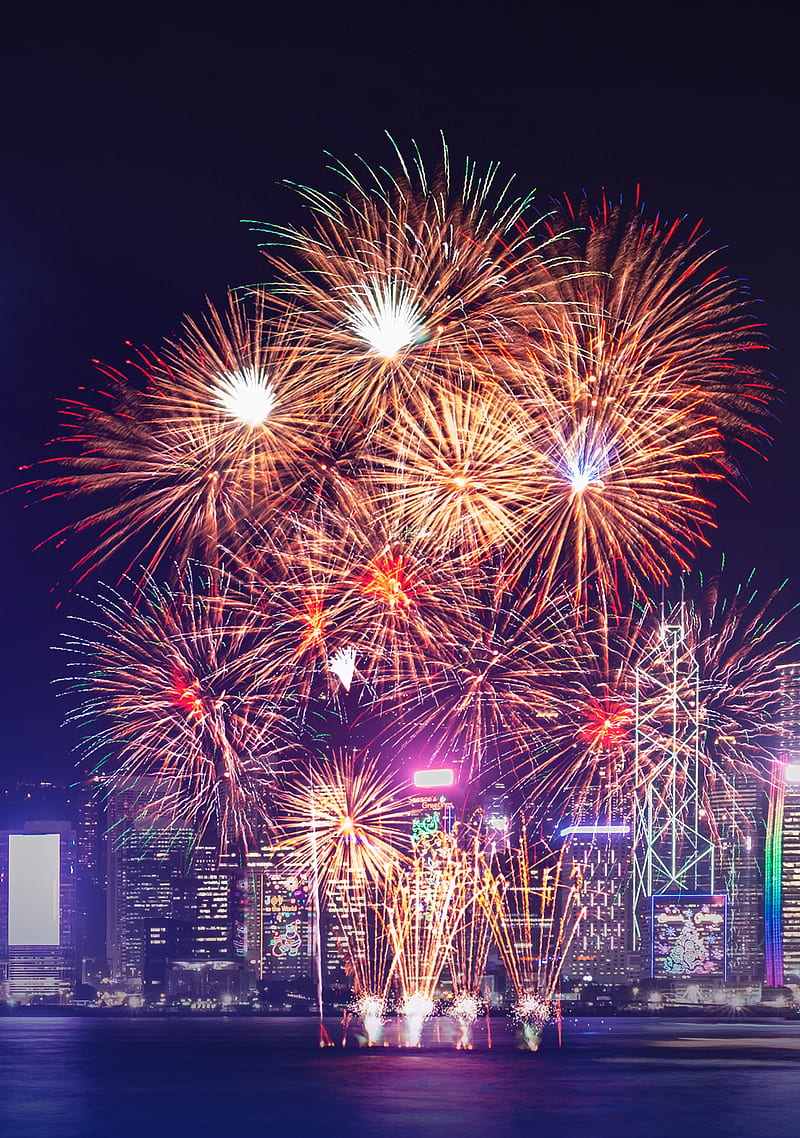 Fireworks, birtay, celebration, city, dubai, happy new year, night, party, water, HD phone wallpaper