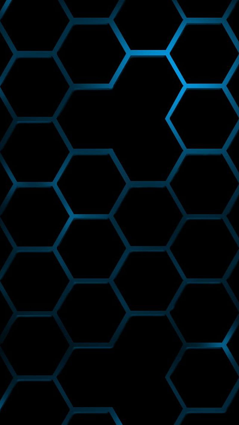 Blue Hex, 929, black, geometric, hexagon, HD phone wallpaper