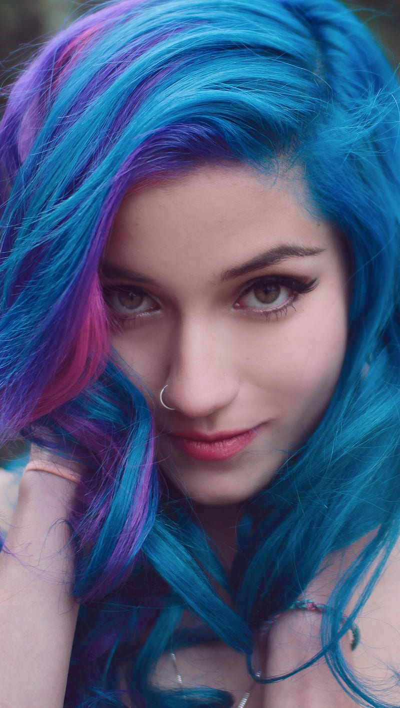 Suicide Girl, bonito, blue hair model, nosering, HD phone wallpaper