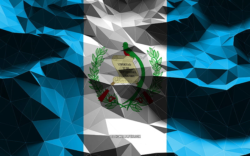 Guatemalan flag, low poly art, North American countries, national symbols, Flag of Guatemala, 3D flags, Guatemala flag, Guatemala, North America, Guatemala 3D flag, HD wallpaper