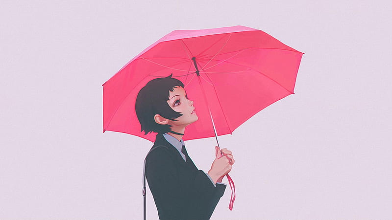 anime girl, semi realistic, umbrella, short hair, Anime, HD wallpaper