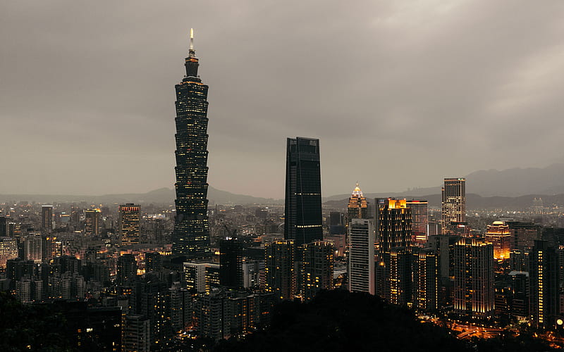 Taipei 101, evening city, Taipei, Taiwan, skyscrapers, Xinyi District, China, Asia, Taipei World Financial Center, HD wallpaper
