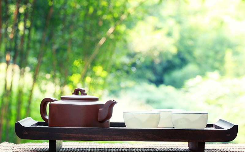 Japanese Tea Set, teapot, japanese, green, cup, nature, tea, set, HD wallpaper