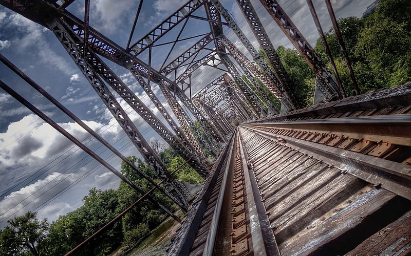 railroad, transport, bridge, HD wallpaper