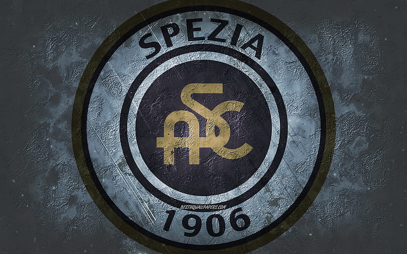 Spezia Calcio, Italian football team, gray background, Spezia Calcio logo, grunge art, Serie A, football, Italy, Spezia Calcio emblem, HD wallpaper