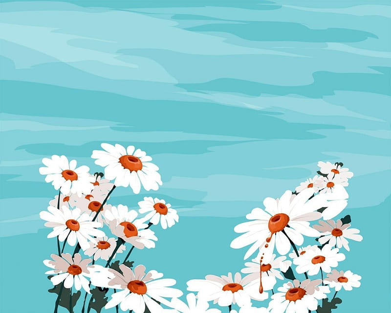 Simple Daisy WP, red, art, abstract, daisies, flowers, simple, nature, white, daisy, blue, HD wallpaper