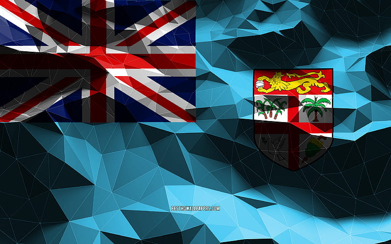 Fiji flag, low poly art, Oceanian countries, national symbols, Flag of Fiji, 3D flags, Fiji, Oceania, Fiji 3D flag, HD wallpaper